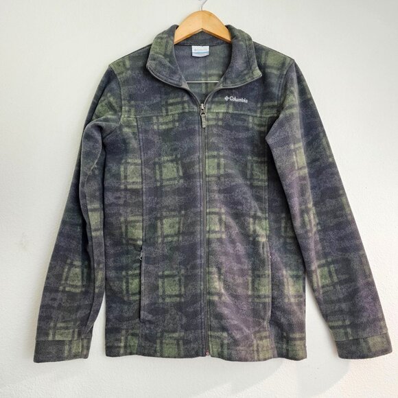 Columbia Other - Columbia Kids Youth Full-Zip Plaid Fleece Jacket Size XL 18/20 Gray & Green EUC